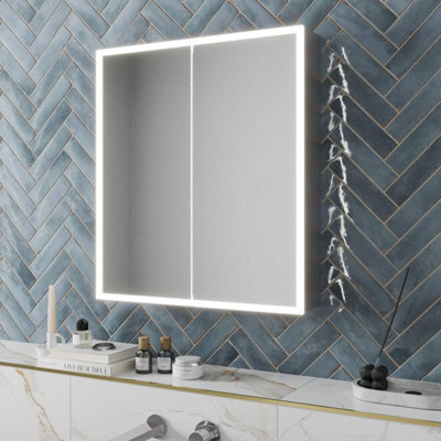 Affine Modern Bathroom Mirror Cabinet Ip44 Rated Led Illuminated Wall Mounted 600 X 700 - image 1