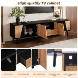 Abrihome Tv Stand Cabient With 1 Drawer 2 Door, Tv Cabinet Storage Sideboard, Tv Entertainment Center For Livingroom Bedroom, Wood+Black - thumbnail 2