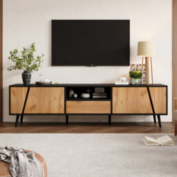 Abrihome Tv Stand Cabient With 1 Drawer 2 Door, Tv Cabinet Storage Sideboard, Tv Entertainment Center For Livingroom Bedroom, Wood+Black - thumbnail 1