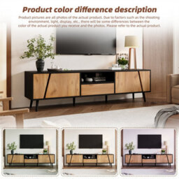 Abrihome Tv Stand Cabient With 1 Drawer 2 Door, Tv Cabinet Storage Sideboard, Tv Entertainment Center For Livingroom Bedroom, Wood+Black - thumbnail 3