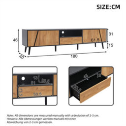 Abrihome Tv Stand Cabient With 1 Drawer 2 Door, Tv Cabinet Storage Sideboard, Tv Entertainment Center For Livingroom Bedroom, Wood+Black - thumbnail 4