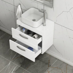 Royal Bathrooms 600mm Wall Hung Vanity Unit 2 Drawer Gloss White & Elena Countertop Basin - thumbnail 3