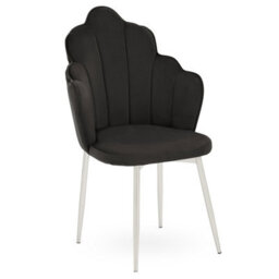 Orsina Black Velvet Dining Chair, Durable & Adjustable Velvet Office Chair, Backrest Accent Chair With Chrome Legs