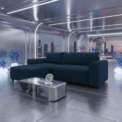 Beliza Corner Sofa Bed With Storage Profiled Support L Shape Sleeper With Modern Fabric High Comfort Furnipol Blue Left - image 1