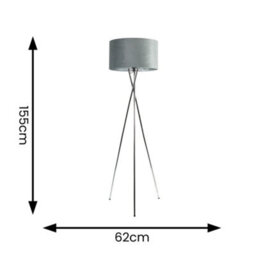 Valuelights Camden Chrome Tripod Floor Lamp With Grey Velvet Shade And Bulb - thumbnail 5