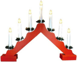 7 Led Wooden Christmas Candle Bridge Battery Operated Indoor Xmas Festive Pre-Lit Warm White Light Window Decoration Arch Red - thumbnail 2