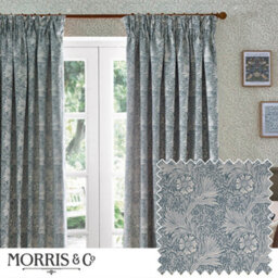 Morris & Co Marigold Jacquard Floral Room Darkening Pencil Pleat Curtain Pair Indigo (W)117Cm X (D)183Cm
