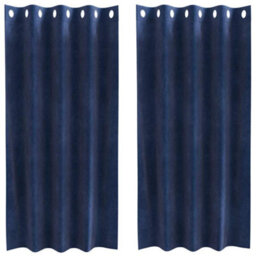 Berkfield Modern Blackout Curtains With Eyelets 2 Pcs Dark Blue Velvet - thumbnail 1