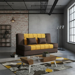 Sonia Sofa Bed With Storage Springs And Foam Stylish Living Room Or Guest Room Sofa With Cushions Brown And Yellow - thumbnail 2