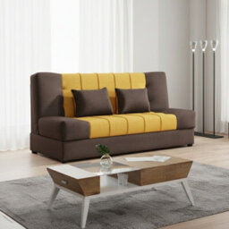 Sonia Sofa Bed With Storage Springs And Foam Stylish Living Room Or Guest Room Sofa With Cushions Brown And Yellow