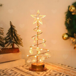 Amorly Iron Frame Led Christmas Tree Table Lamp, Light Up Tree With Crystal Pendants, Battery Operated Night Light For Holiday Decor - thumbnail 1