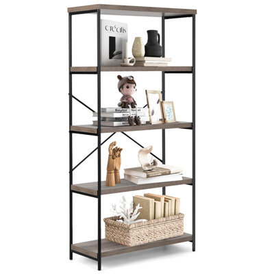 Costway 5-Tier Bookshelf Industrial Wood Bookcase Freestanding Display Rack Organizer - image 1