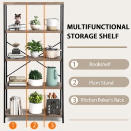 Costway 5-Tier Bookshelf Industrial Wood Bookcase Freestanding Display Rack Organizer - thumbnail 9