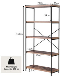 Costway 5-Tier Bookshelf Industrial Wood Bookcase Freestanding Display Rack Organizer - thumbnail 2