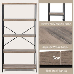 Costway 5-Tier Bookshelf Industrial Wood Bookcase Freestanding Display Rack Organizer - thumbnail 6