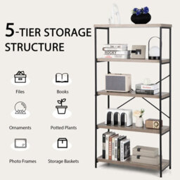 Costway 5-Tier Bookshelf Industrial Wood Bookcase Freestanding Display Rack Organizer - thumbnail 5