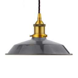 Slate Grey Small Trinity Metal Painted Dome Pendant Light With Antique Gold Lamp Holder And Black Twisted Cable - Se Home