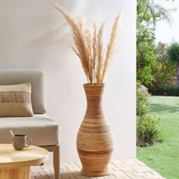 Wyld And Coco 70Cm Natural Rattan Decorative Vase - Boho Rustic Home Decor - thumbnail 2