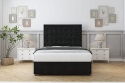 "Sloomy Alabama Black Plush Ottoman Bed Base With 54"" Floor Standing Headboard 5' King" - thumbnail 1