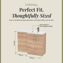 Balterley Right-Hand Bathroom Vanity And Wc Unit Combination With Basin - 1100mm - Woodgrain Light Oak With Brushed Pewter Handles - thumbnail 5