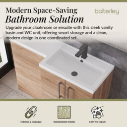 Balterley Right-Hand Bathroom Vanity And Wc Unit Combination With Basin - 1100mm - Woodgrain Light Oak With Brushed Pewter Handles - thumbnail 2