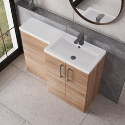 Balterley Right-Hand Bathroom Vanity And Wc Unit Combination With Basin - 1100mm - Woodgrain Light Oak With Brushed Pewter Handles - thumbnail 3