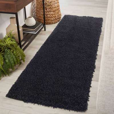 Desire Rugs Plain Living Room Shaggy Area Rugs Black Runner 60X220 Cm - image 1
