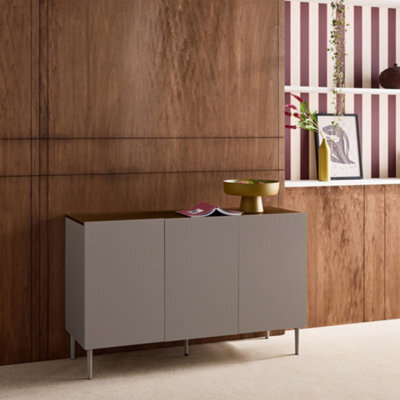 Sweeek - Sideboard Metal And Wood Decor 3 Doors 120 Cm Grey And Walnut - Ashton - image 1
