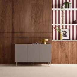 Sweeek - Sideboard Metal And Wood Decor 3 Doors 120 Cm Grey And Walnut - Ashton - thumbnail 3