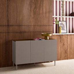 Sweeek - Sideboard Metal And Wood Decor 3 Doors 120 Cm Grey And Walnut - Ashton - thumbnail 1