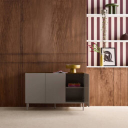 Sweeek - Sideboard Metal And Wood Decor 3 Doors 120 Cm Grey And Walnut - Ashton - thumbnail 4