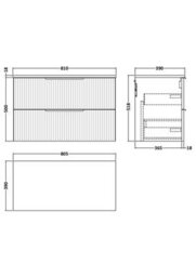 Balterley Tixall Fluted 2 Drawer Wall Hung Vanity Unit With Worktop, Satin White, 800mm - thumbnail 2