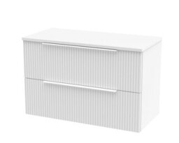 Balterley Tixall Fluted 2 Drawer Wall Hung Vanity Unit With Worktop, Satin White, 800mm - thumbnail 1