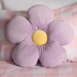 OHS Flower Cushion Filled Matte Velvet Plush Chair Sofa Pillow, Lilac Yellow - thumbnail 2