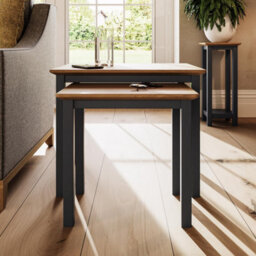 FWSTYLE Oak Nest Of 2 Tables Graphite Blue Ready Assembled - thumbnail 2