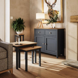 FWSTYLE Oak Nest Of 2 Tables Graphite Blue Ready Assembled - thumbnail 3