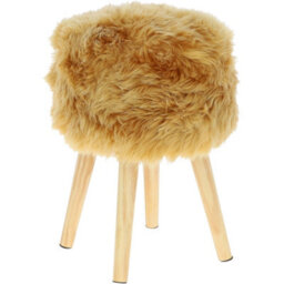 Fenland Sheepskin Fenland's Real Sheepskin Handmade Stool Ochre With Wooden Legs - (H) 50Cm (Diameter) 39Cm - thumbnail 2