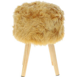 Fenland Sheepskin Fenland's Real Sheepskin Handmade Stool Ochre With Wooden Legs - (H) 50Cm (Diameter) 39Cm - thumbnail 3