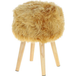 Fenland Sheepskin Fenland's Real Sheepskin Handmade Stool Ochre With Wooden Legs - (H) 50Cm (Diameter) 39Cm - thumbnail 4