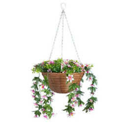 Smart Garden Trailing Lilies Artificial Pink & Green Round Plastic Hanging Basket, 30Cm