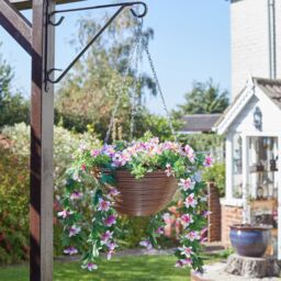 Smart Garden Trailing Lilies Artificial Pink & Green Round Plastic Hanging Basket, 30Cm - thumbnail 2