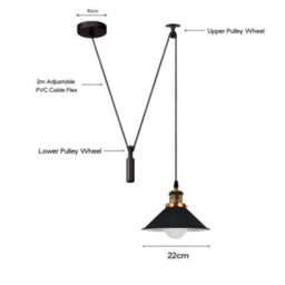 Black Industrial Pendant Light Vintage Edison 22Cm Metal Shade Adjustable 2M Cable Ceiling Lamp For Kitchen Island - thumbnail 2