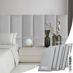 Novecrafto Velvet Padded Wall Panels Pack Of 6 With Adhesive 60 X 30 Cm - 3D Grey Upholstered Wall Mounted Headboards For Bedroom - thumbnail 1