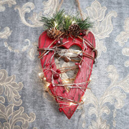Shatchi 30Cm Red Heart Wooden Led Tree Tabletop Centrepiece Christmas Holiday Home Decoration With 20 Warm White Leds - thumbnail 4