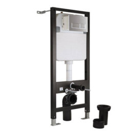 Homestylestore White Bathroom Wall Hung Rimless Toilet Tall Wall Frame And Chrome Rectangular Flush Plate - thumbnail 3
