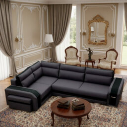 Assan Corner Sofa Bed With Ottoman Wooden Frame Wave Spring Foam Loose Pillows Dark Grey And Black Left Side - thumbnail 3