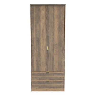 Tamworth Tall 2 Drawer Wardrobe In Vintage Oak (Ready Assembled) - image 1