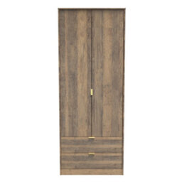 Tamworth Tall 2 Drawer Wardrobe In Vintage Oak (Ready Assembled) - thumbnail 1