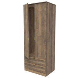 Tamworth Tall 2 Drawer Wardrobe In Vintage Oak (Ready Assembled) - thumbnail 5