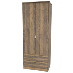 Tamworth Tall 2 Drawer Wardrobe In Vintage Oak (Ready Assembled) - thumbnail 3